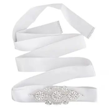 

White Bridal Wedding Dress Rhinestone Vintage Pearl Beaded Crystal Belt Sash