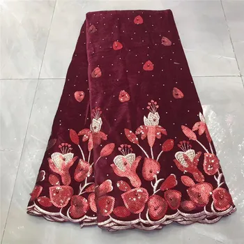 

Hot Sale African Sequins/stones Lace Fabric High Quality 2020 red Nigerian Wedding Party Dress For Tulle Sequins Lace Fabric