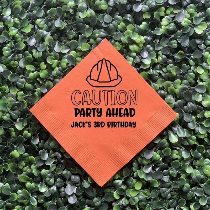 Personalized Napkins Construction Birthday - First Boy Caution Party | Дом и сад
