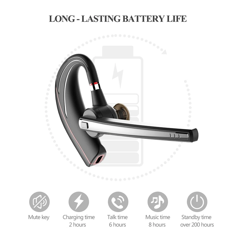 Bluetooth гарнитура, хэндс-фри Беспроводной наушник в 5,0 с микрофоном-переключатель бесшумного режима, двойная Сопряжение Bluetooth наушники-вкладыши гарнитура для вождения с круглым