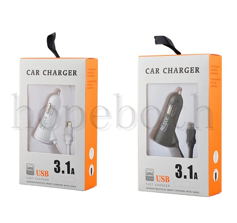 100pcs 3in1 3.1A USB Car Charger For iPhone X Samsung Mobile Phone 2 Ports USB Fast Car Charger add micro/8pin ios spring Cable