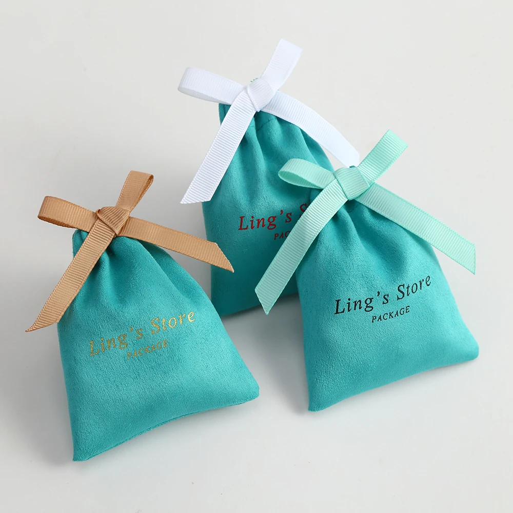 Custom Logo 100 Velvet Pouches Flannel Jewelry Rings Organizer Gift Bags Drawstring Packaging Storage Bag for Wedding Decoration