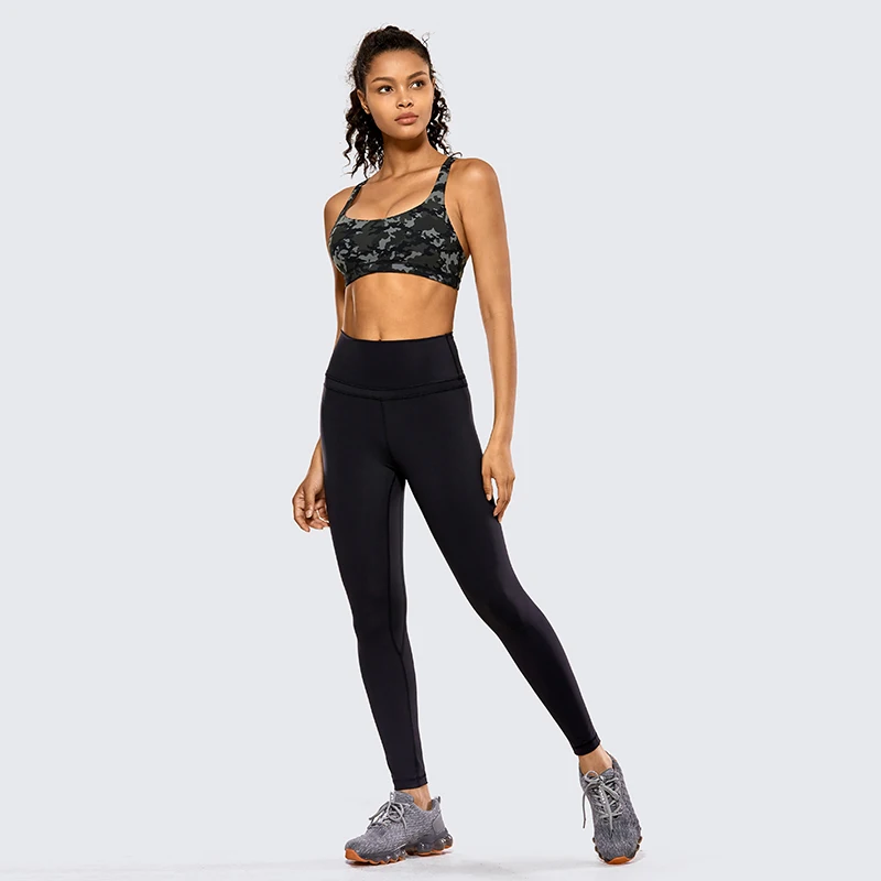 CRZ YOGA Womens Medium Support Strappy Back Wirefree Removable Cups Longline Yoga Sports Bra