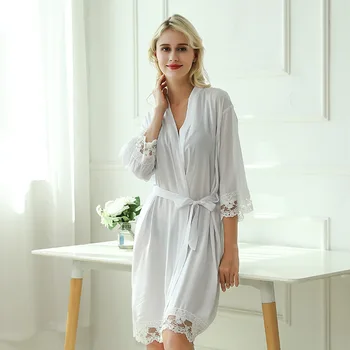 

Popular cotton lace cardigan housewear women's summer and autumn sexy nightgown