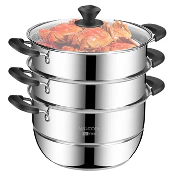 

304 Stainless Steel Steamer Set Vegetable Steam Pot Kitchen Glass Lid Saucepan