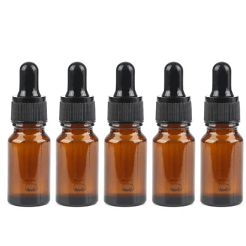 

5pcs 10ml Refillable Empty Cosmetic Containers Dropper Bottle Loading Essential Oil Glass Bottles with Black Silicone Cover