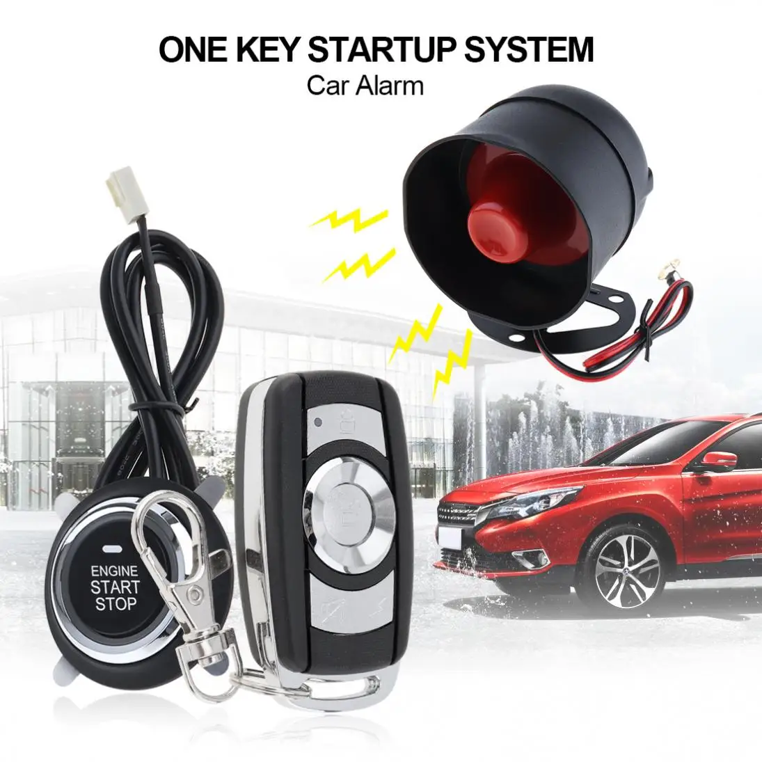 

Universal Car Alarm System Remote Start Stop Engine System with Auto Central Lock and Keyless Entry 5A with Key 2 New