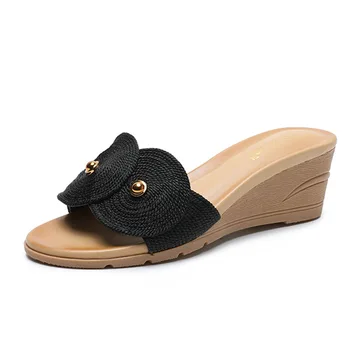

2020 fashion Roman slippers for women outside wear woven flat wedge heel casual woman shoes open toe comfortable female slides