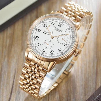 

42mm Parnis Power reserve Gold Case Men's Watch Glass Calendar 5bar Waterproof Automatic mechanical Wristwatch