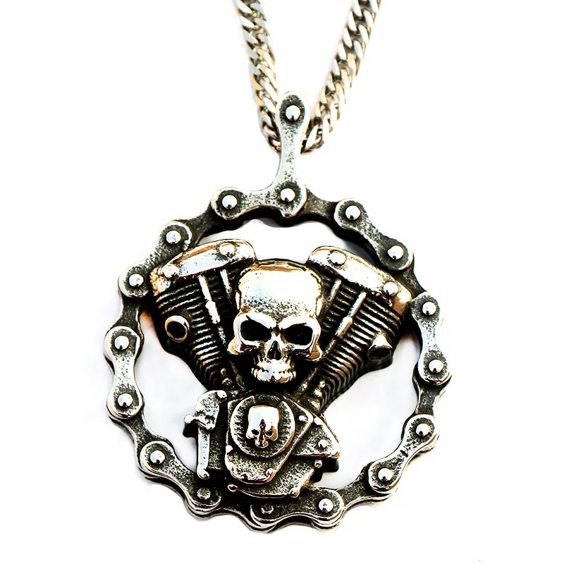 

charming Sterling Silver Men's Domineering Punk Heavy Metal Skull luck Pendant