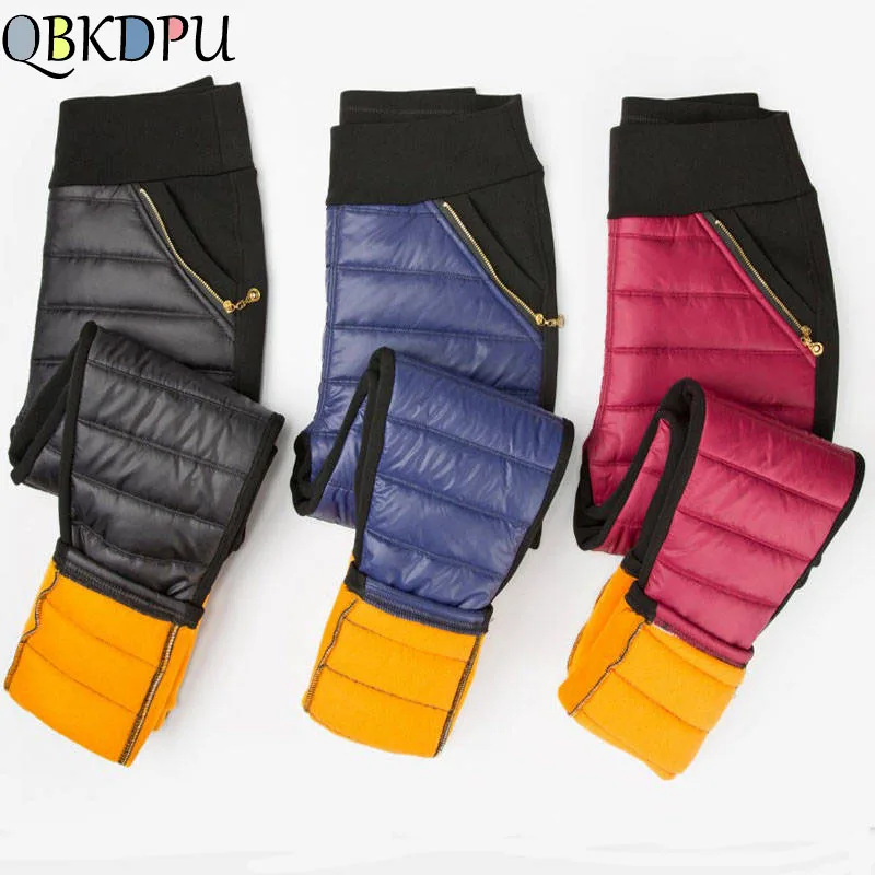 

Thicken Waterproof Winter Warm Pants Women Zipper Design High Waist Stretch Trousers Casual Plus Velvet Female Casual Pants