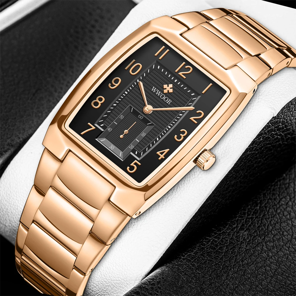 WWOOR Top Brand Luxury Fashion Stop Watches Mens 30ATM Waterproof Square Clock Casual Watch Mens Quartz Wrist Watch Reloj Hombre