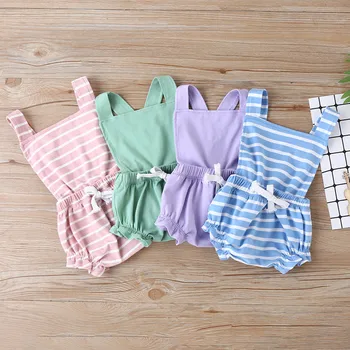 

Newborn Baby Rompers Infant Clothes Kids Baby Girls Boys Sleeveless Cotton Striped Jumpsuit Clothes Baby Costume Summer 2020 New
