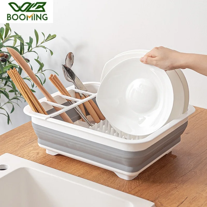 

WBBOOMING Foldable Dish Rack Kitchen Storage Holder Drainer Bowl Tableware Plate Portable Drying Rack Dinnerware Organizer