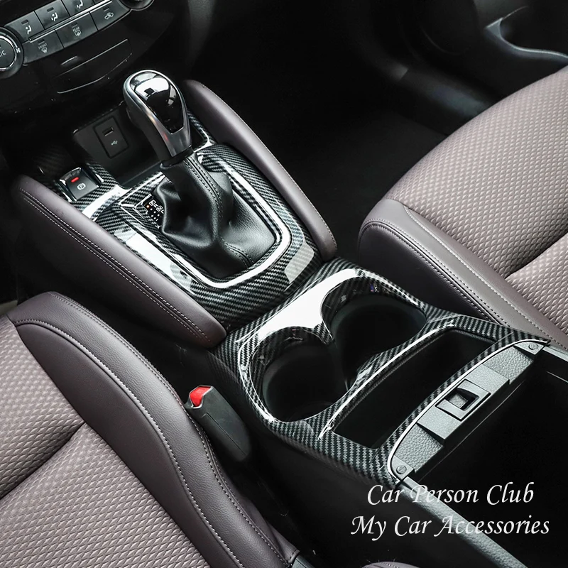 

For Nissan Qashqai J11 2016-2019 Car Gear Box Shift Panel Cover Water Cup Holder Trims Car Styling ABS Carbon Fiber Accessories