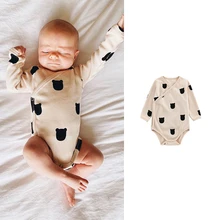 Peleles de algodón para niños, monos de manga larga de oso de dibujos animados para niños, monos para bebés