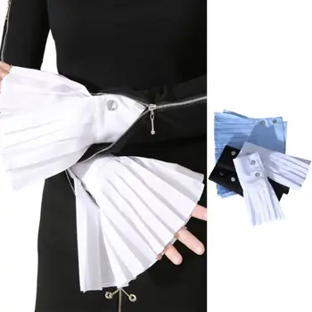 

Women Decorative Pleated Fake Trumpet Sleeve Solid Color Sunscreen Flared Cuffs