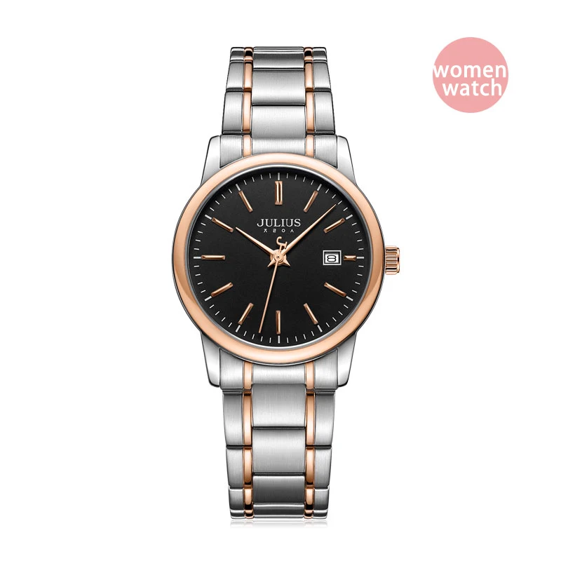 gold black wwatch A Julius модные парные часы для мужчин и женщин Бизнес наручные часы Дата дисплей женские кварцевые часы браслет из нержавеющей стали часы - Цвет: gold black wwatch A
