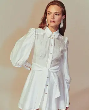 

High Quality 2020 Turn-down Collar Long Sleeve Blouse Mini Dress