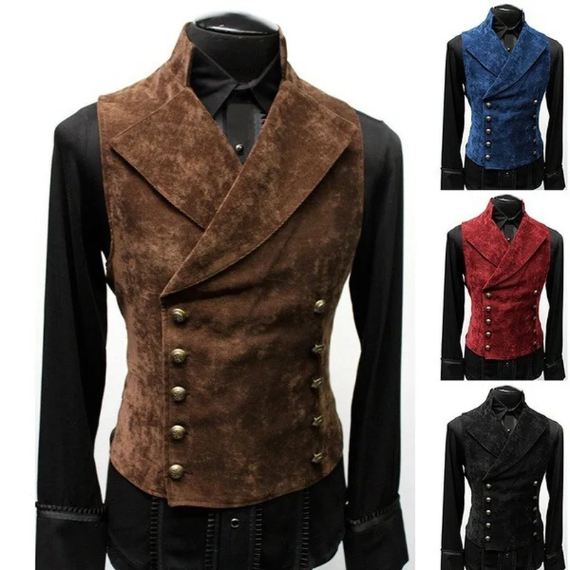 

Chamois Suit Vest Men Victorian Steampunk Fashion Casual Mens Waistcoat Gentleman Wedding Slim Vest Cool Gilet 3XL