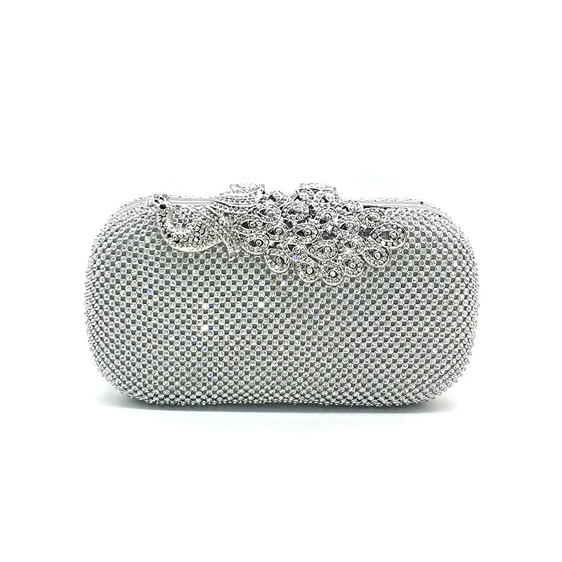 Silver clutch Хрустальный женский свадебный вечерний клатч "Павлин" модная женская вечерняя сумка через плечо с кристаллами - Цвет: Silver clutch