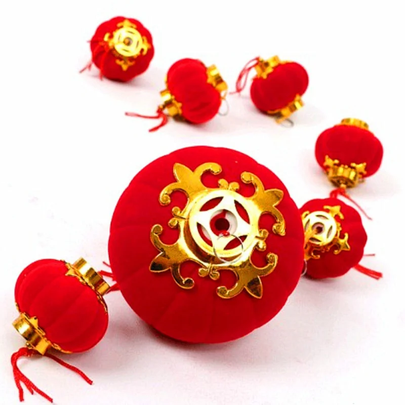 

16pcs/package Flocking Cloth Small Lantern Hanging Decoration Chinese Style New Year Decorations Red 2020 QM