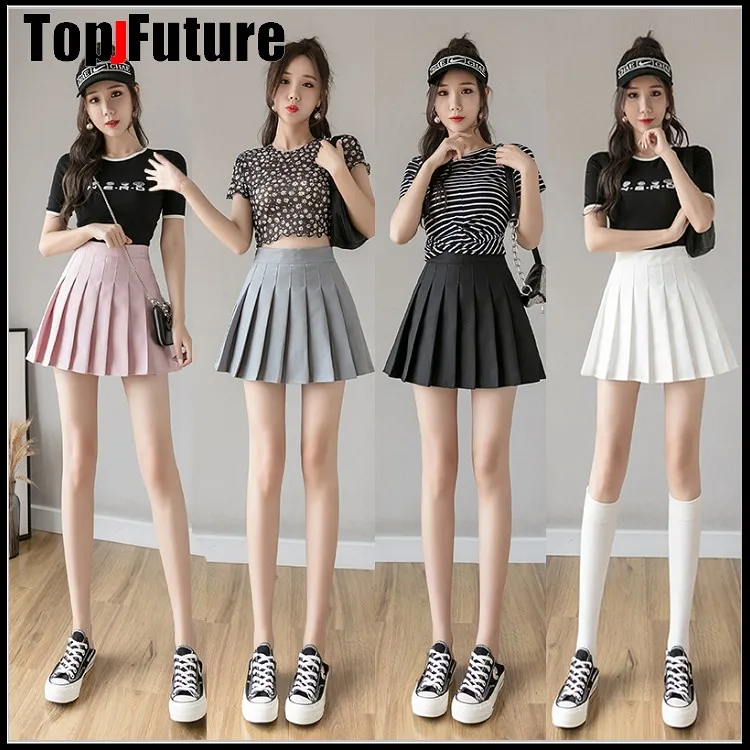 Женская юбка с высокой талией для косплея, весна-лето, милая однотонная трапециевидная Матросская юбка, японская школьная форма, мини-юбки Lenghen