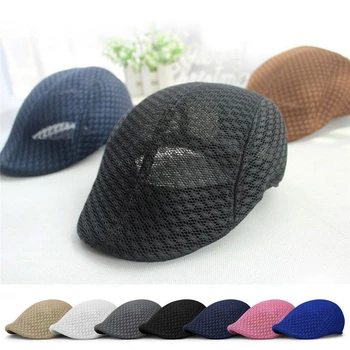 

New Unisex Men Women Sun Mesh Beret Cap Newsboy Golf Cabbie Flat Peaked Hat Casquette Breathable Berets
