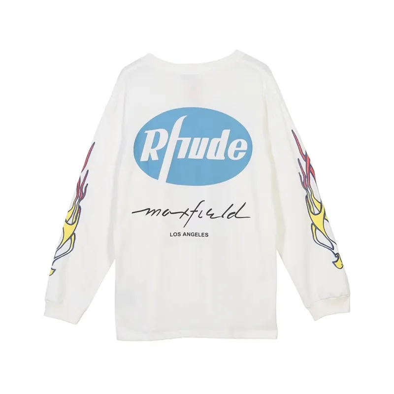 RHUDE x Maxfield LA футболка с длинными рукавами для мужчин и женщин свободная повседневная Япония принт в виде робота уличная футболка RHUDE TESTING