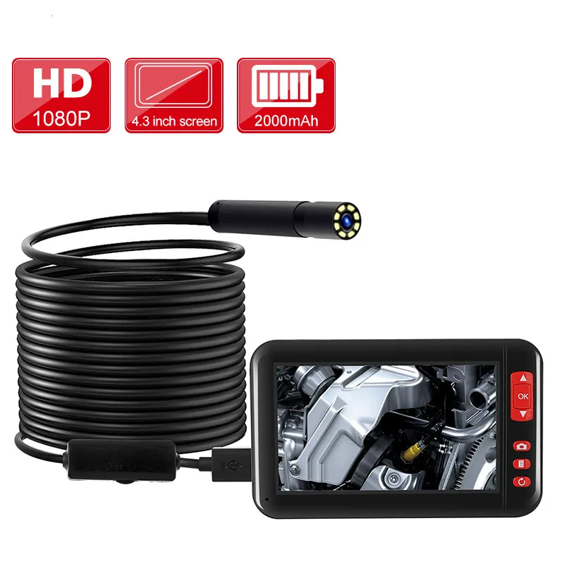 

4.3 inch LCD Endoscope 8MM Borescope 1080P HD Micro Inspection Camera with Hard Cable for Pipe Engine Inspection