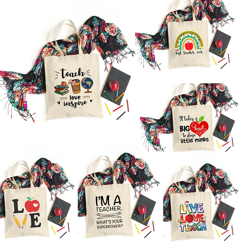 

Teacher's Tote Bags Cotton Cloth Shoulder Bag Eco Handbag Tote Teacher Thank You Reusable Bag Back To School Teacher Gifts