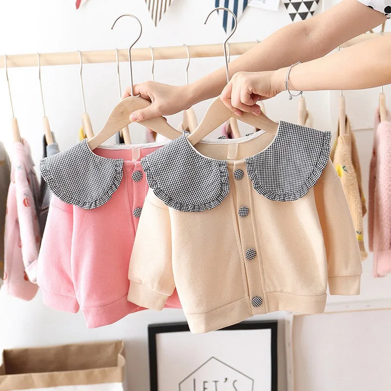 

22019 Autumn Girls Kids Jackets Cardigan Coat Children Long Sleeve Baby Infants Plaided Turn-Down Collar Outwear Casaco S9691