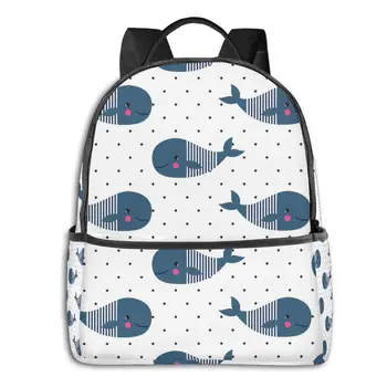 

2020 Hot Sale Women Men Unisex Cute Cartoon Whales On Polka Dots Backpack New Trend Teenager School Back Pack Travel Bag