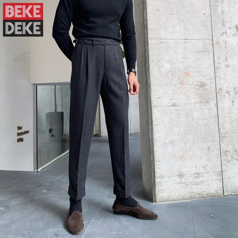 人気を誇る 使用途中 メンズデザイナーのウールブレンドスーツ ハイウエストパンツ ルーズフィット カジュアル ストレート オフィスウェア ロング 冬 割引通販サイト Signature Johaness Com