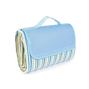 

Extra Large Picnic Outdoor Blanket Dual Layers Water-Resistant Handy Mat Tote Striped for the Beach Camping on Grass Blue