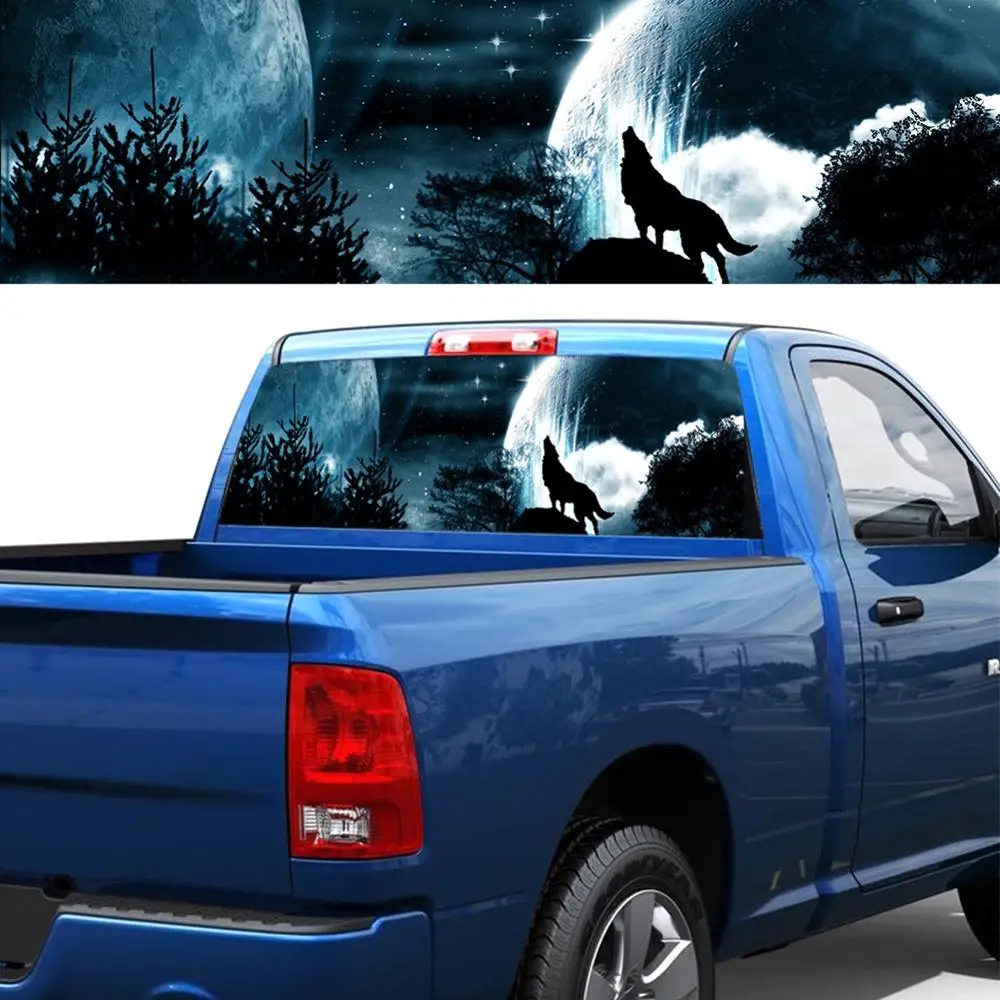 

Factory Price Car Rear Window Tailgate wolf howling Moon Galaxy Sticker Decal for Truck SUV carro Wholesale Quick delivery CSV