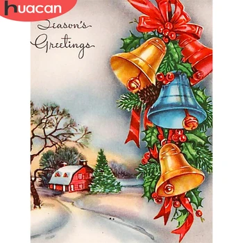 

HUACAN Diamond Painting Christmas Bell Diamond Embroidery Cross Stitch Winter Landscape Handicraft Home Decoration