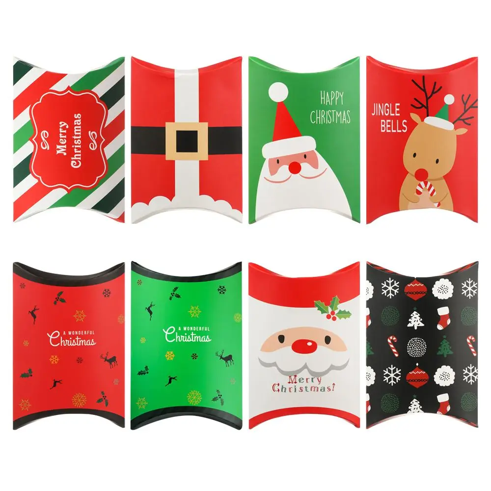 5/10pcs New Present Pouch Party Supplies Elk Christmas Kraft Gift Bag Paper Candy Boxes Pillow Shape Box | Дом и сад