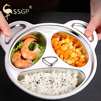 

Divided Plate 304 Stainless Steel Separate Buffet Fast Food Plate Kindergarten Tableware Baby Cartoon Drop-Proof Divided Plate