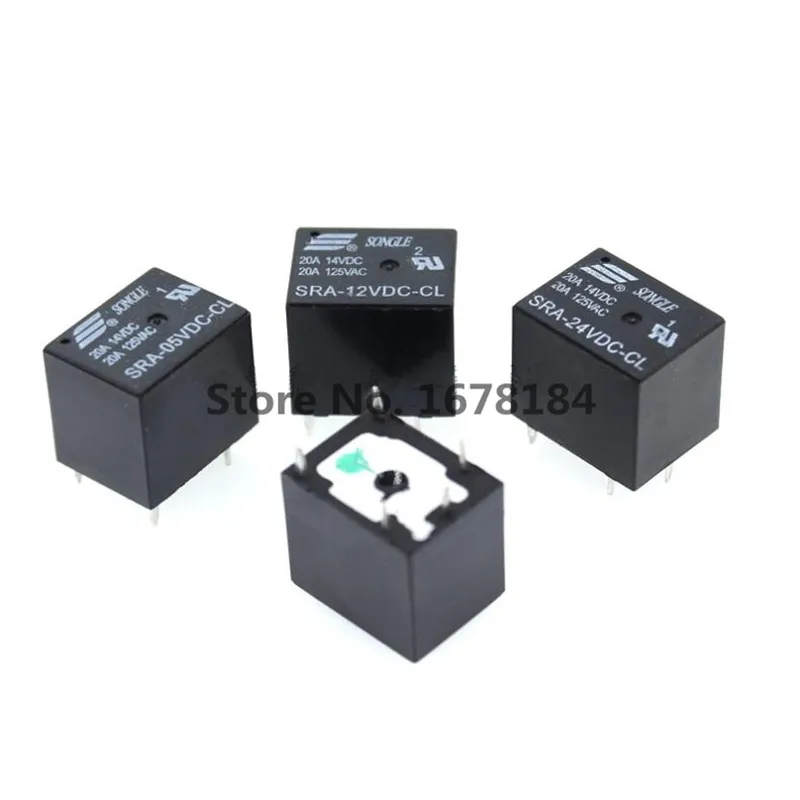 100 шт 5 В 12 24 постоянного тока 20A DC Мощность реле SRA-05VDC-CL SRA-12VDC-CL SRA-24VDC-CL 5Pin PCB Тип в