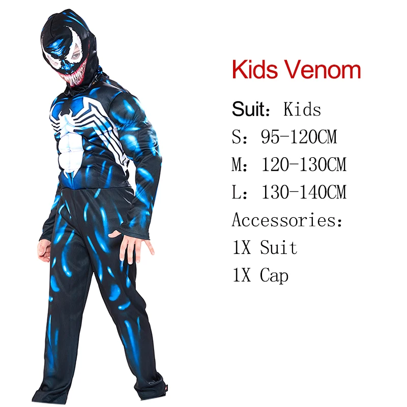 Marvel Comics Heros Venom Косплей Костюм мускул модель комбинезоны костюмы на Хэллоуин косплей для детей вечеринки пати шоу костюм аниме - Цвет: Venom Kids