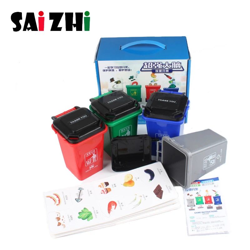 Saizhi мини дети классификация мусора мусорное ведро с 108 шт. карты мусоровоз игрушки настольная мусорная корзина детская игрушка-паззл для