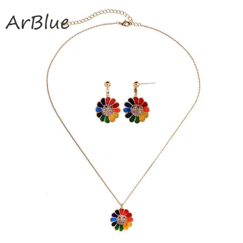 ArBlue милые висячие серьги в виде подсолнуха женские разноцветные эмалированные