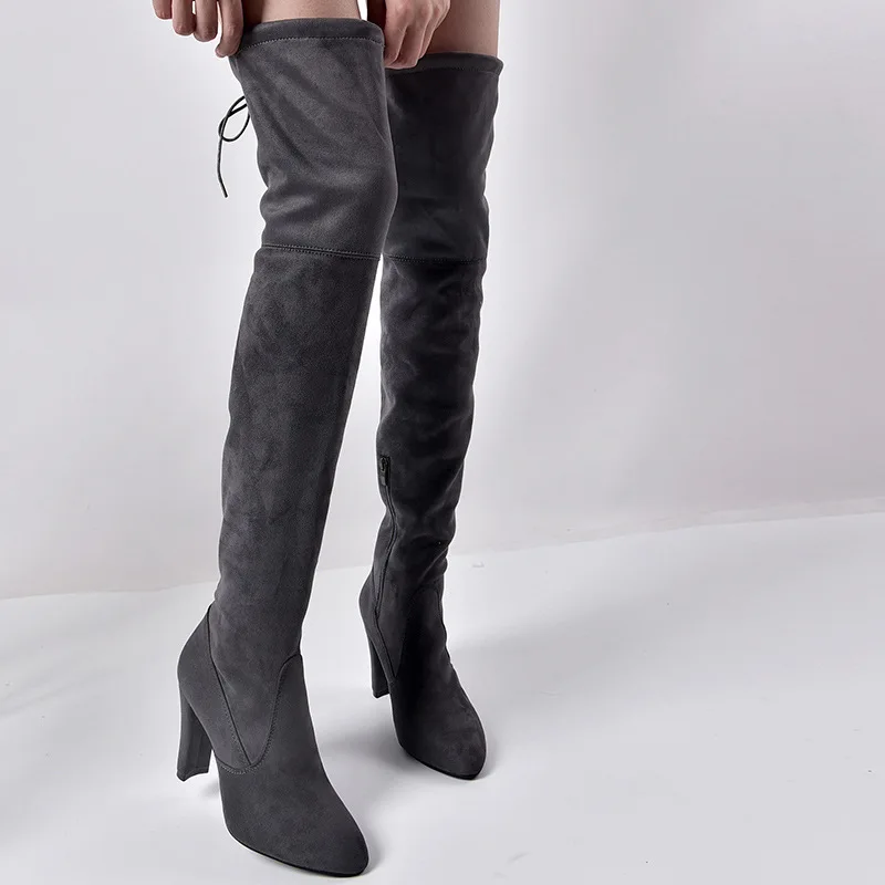 Houlife Flock Thigh High Women Boots Autumn Winter Solid Color Over the Knee Boots Fashion Party Sexy Ladies Fashion Shoes
