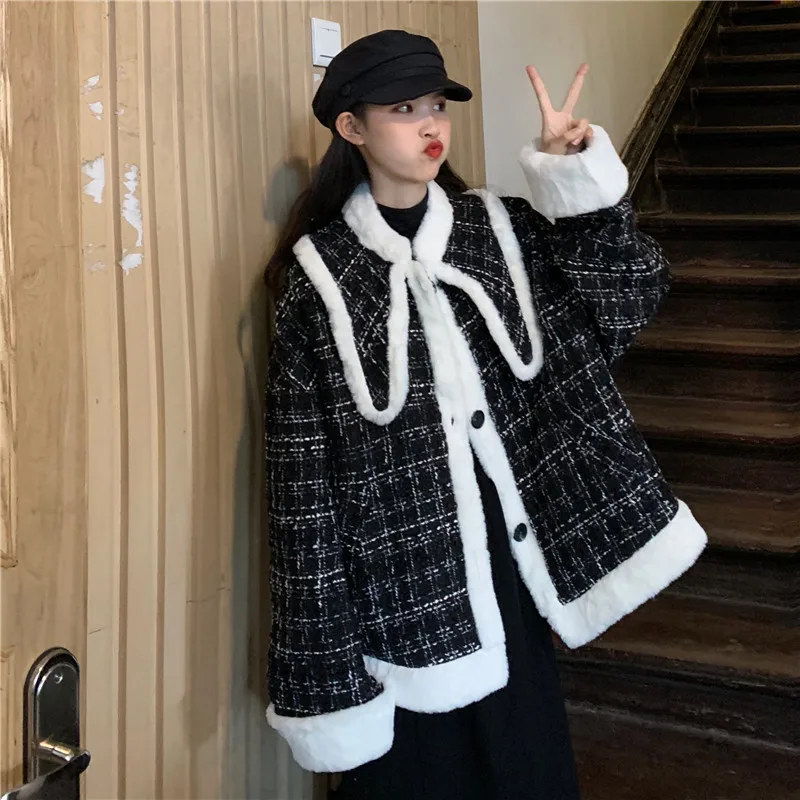 Chaqueta mujer,, зимняя женская куртка, корейская мода, плотная, теплая, в клетку, большие размеры, для девушек, хлопковая одежда, пальто