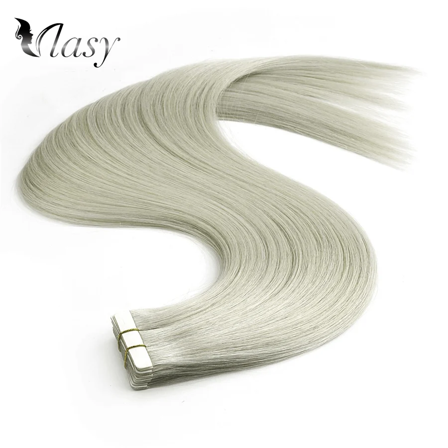 Light Grey Vlasy 1" 20" 2" прямые волосы remy для наращивания серого цвета, двойные нарисованные волосы для наращивания на ленте - Цвет: Light Grey