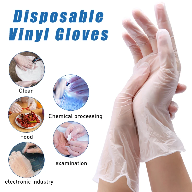 Disposable Gloves Vinyl Gloves Disposable 100 50 20 pcs Polyethylene Clear Examination PVC Powder Free Latex-Free Home Cleaning Gloves