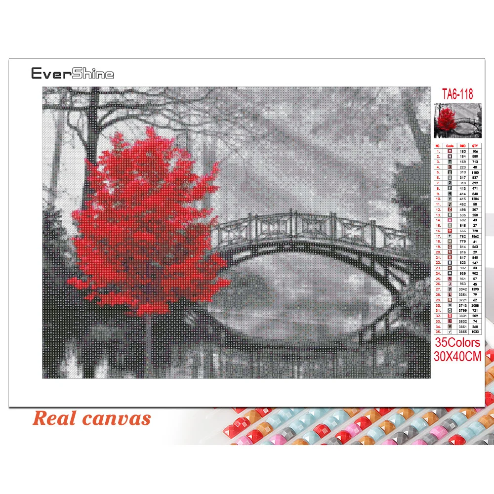 EverShine DIY Diamond Mosaic Red Black Landscape Cross Stitch Diamond Art Painting Rhinestone Picture Bead Kits Home Decor
