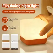 

Flip Timer Night Light LED Cube USB Home Decoration Bedside Desk Lamp Portable Energy-saving Sleep Timing Dimmable Nightlight