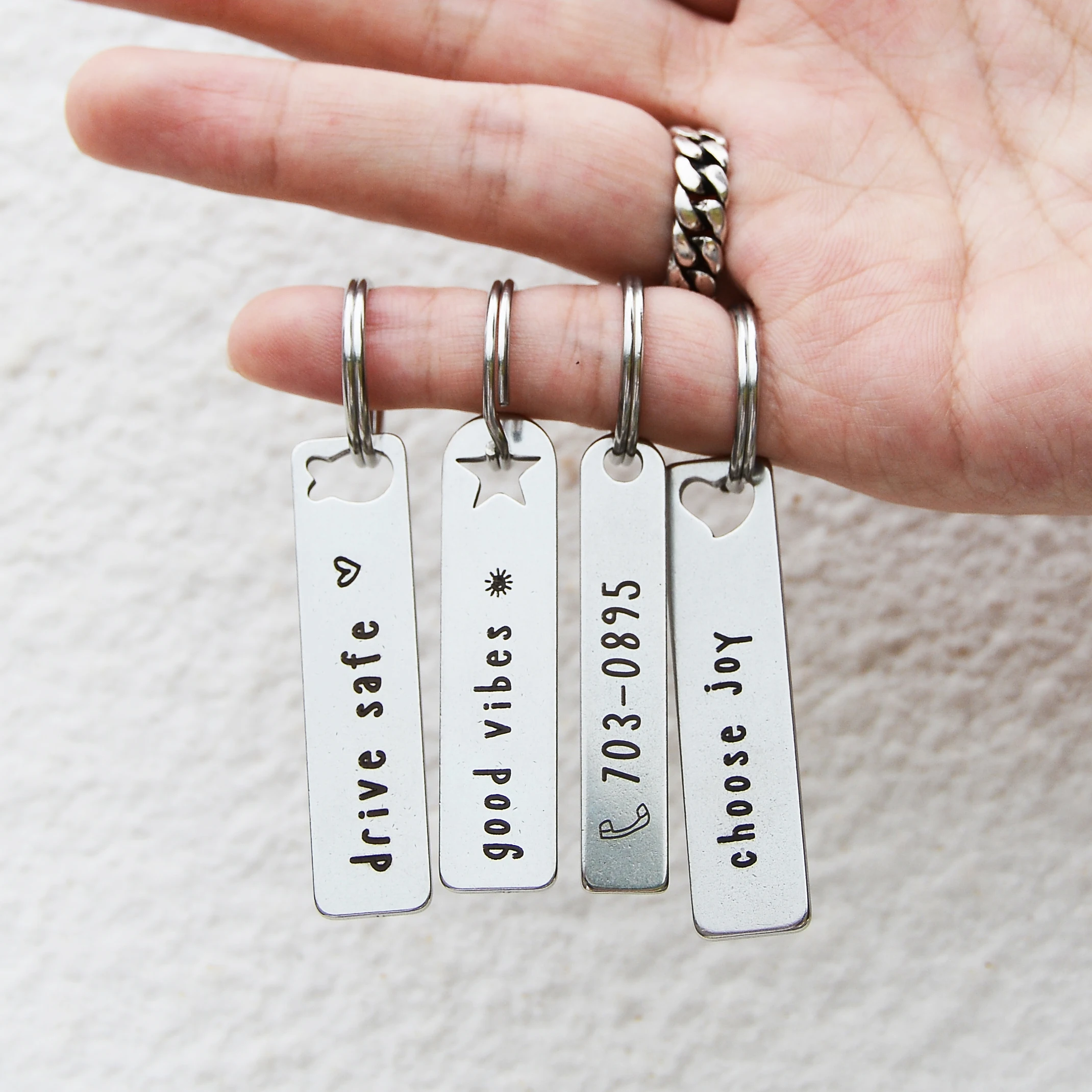 Keyrings Keychain Phone-Number Car-Logo Safe Custom Personalized Engrave-Drive Gifts